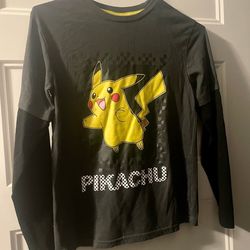 Pikachu Kids Long Sleeve Shirt - Grey Black and Yellow EUC